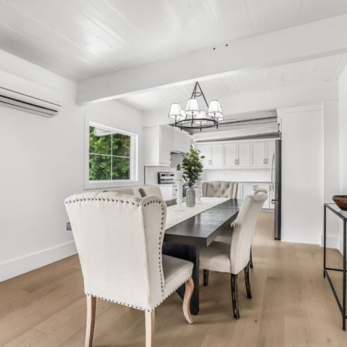 Open dining and kitchen layout so everyone can cook chat and relax in one shared space.