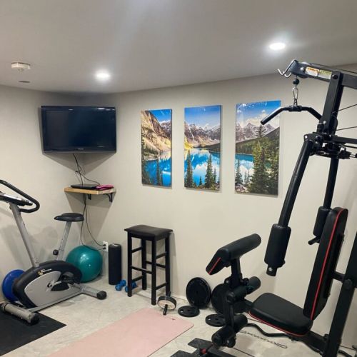 The lower level features a fully equipped exercise room for your fitness needs. For safety and comfort, access to the workout room is limited to guests 16 years of age and older.