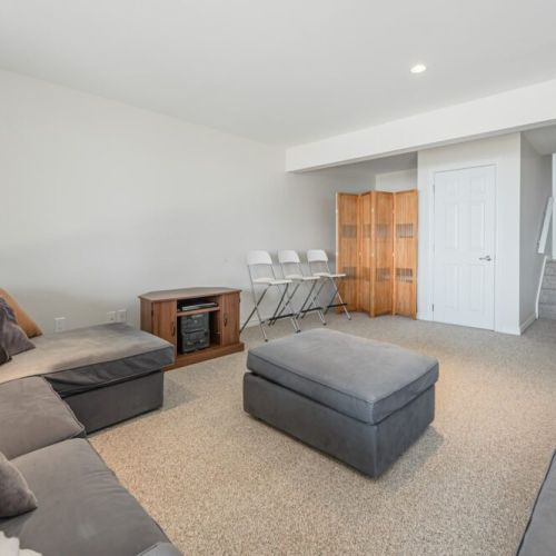 Lower level family room with plenty of seating.