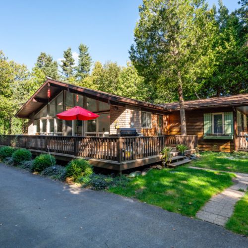 The gorgeous Chalet offers multiple patios and lounges.