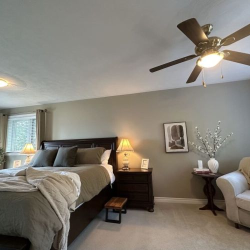 A peaceful retreat featuring a king bed, comfortable linens, and a calming atmosphere designed to help you unwind after a day exploring Tobermory and the Bruce Peninsula.