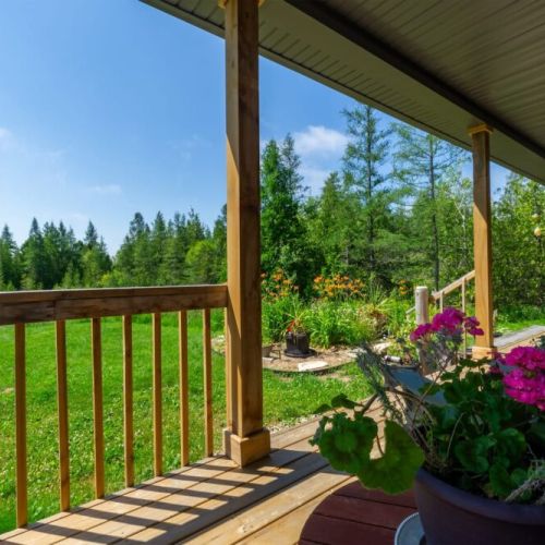 Relax on the side deck overlooking Sunny Meadow, surrounded by blooms and birdsong—perfect for morning coffee or evening wine.