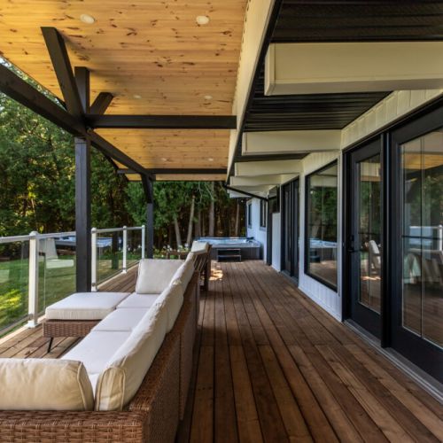 Extra long waterfront deck with plenty of room to spread out and enjoy the view.