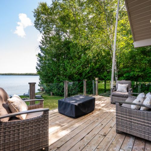 Grab a coffee from the nook and take in the view on the patio furniture.