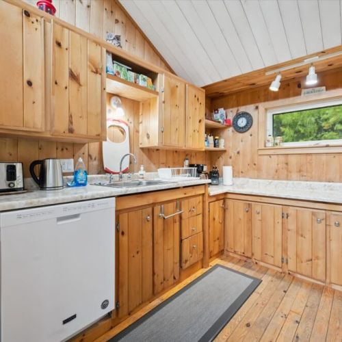 Bright and functional kitchen stocked with the essentials for preparing family meals, plus plenty of counter space for cooking and gathering.