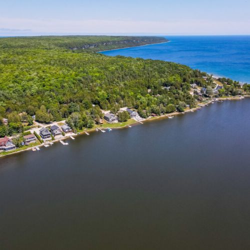 Aerial view of the stunning Georgian Bay shoreline and surrounding natural beauty.