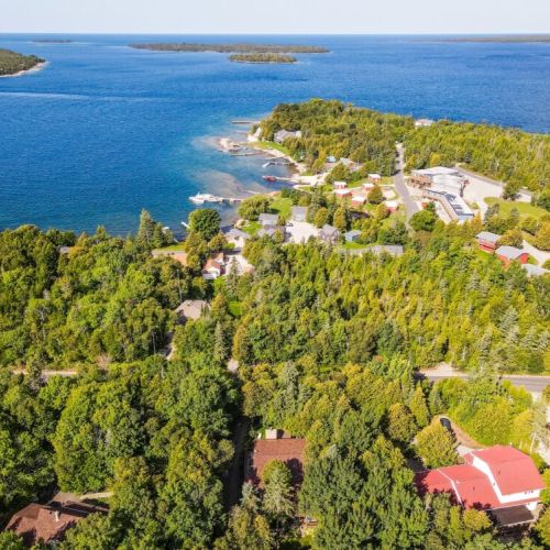 An aerial view of Tobermory and Evergreen.