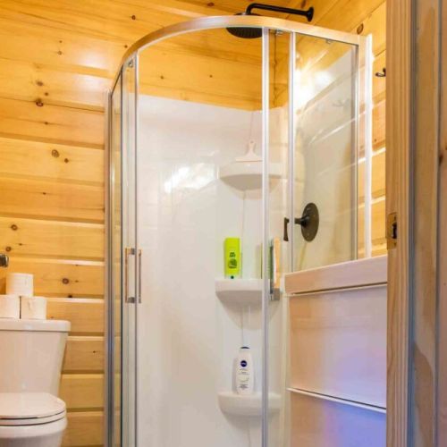 Modern ensuite with glass shower and all the essentials.