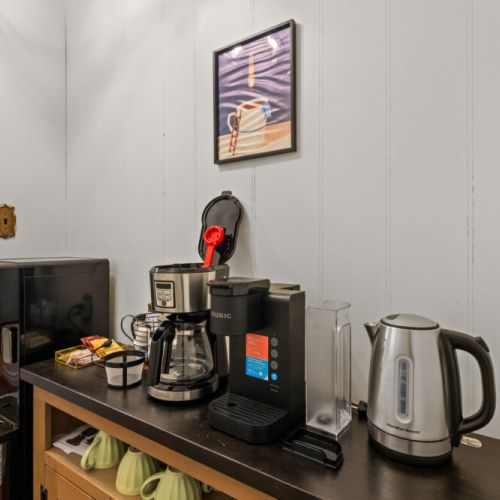 Fuel your adventures with a fully stocked coffee station.