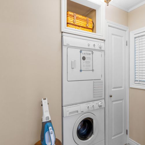 Convenient in-home laundry makes longer stays at The Captain’s Lookout even easier.