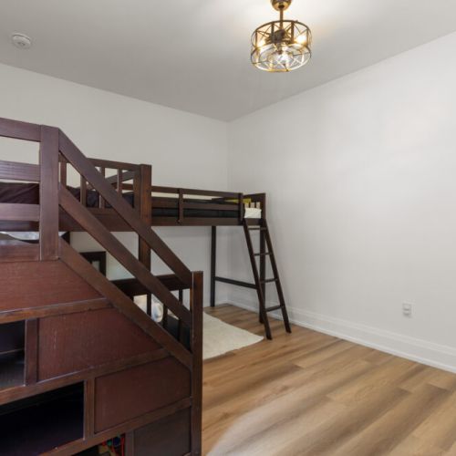 The bunk room is perfect for kids or groups, with plenty of space to relax.