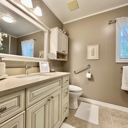 Bathroom equipped with a bidet for enhanced comfort and convenience.