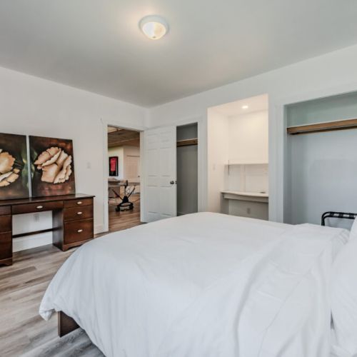 The lower level bedroom provides a wonderful place to work.