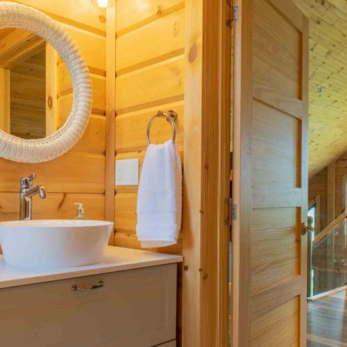 Clean, fresh, and beautifully designed bathroom space.