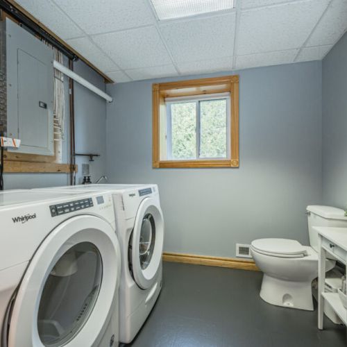 Washer and dryer available for use in the basement.