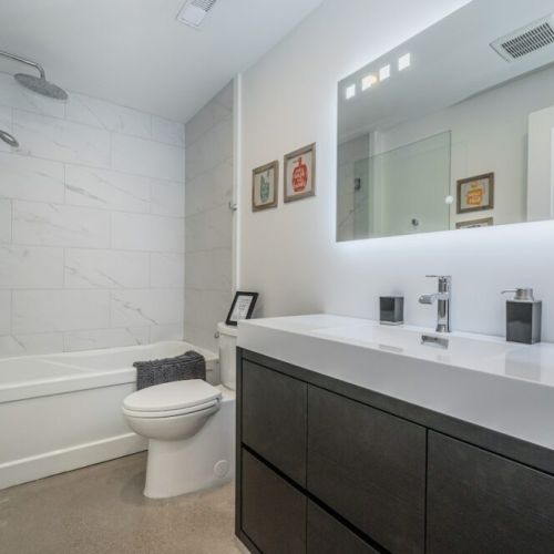 Lower level main bathroom with rain shower.