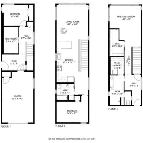 Three-level floor plan highlighting the retreat’s spacious layout, including multiple bedrooms, open-concept living areas, and a private primary suite.