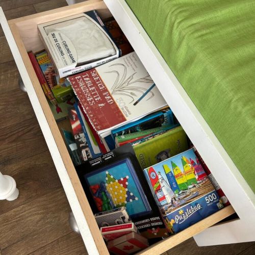 A drawer full of family-friendly activities for rainy days or cozy nights.