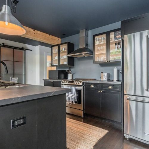 The kitchen island provides a quick and convenient way to prepare meals and entertain.