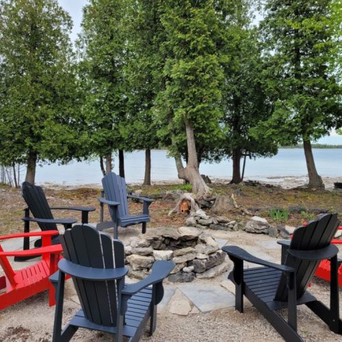 The bonfire lounge features real Muskoka chairs for relaxing comfort as you watch the sunset or enjoy s'mores and guitar lessons.