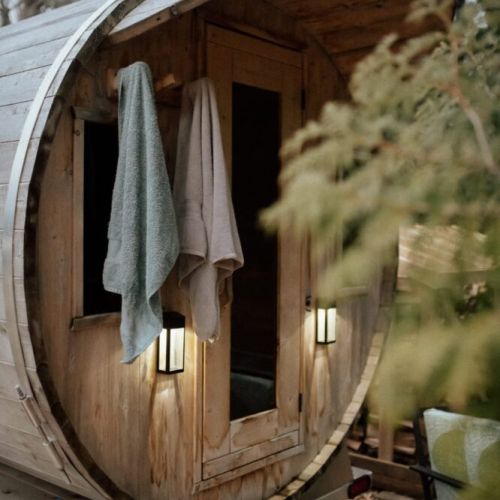 Unwind in the wood-fired barrel sauna after a day exploring the Bruce Peninsula.