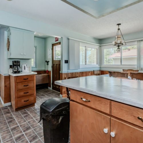 Plenty of counter space and fully stocked with cookery and crockery.