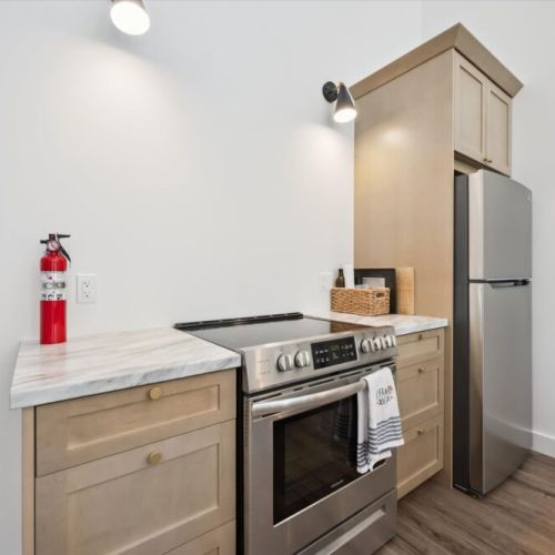 Modern kitchen stocked for everything from morning coffee to family dinners.