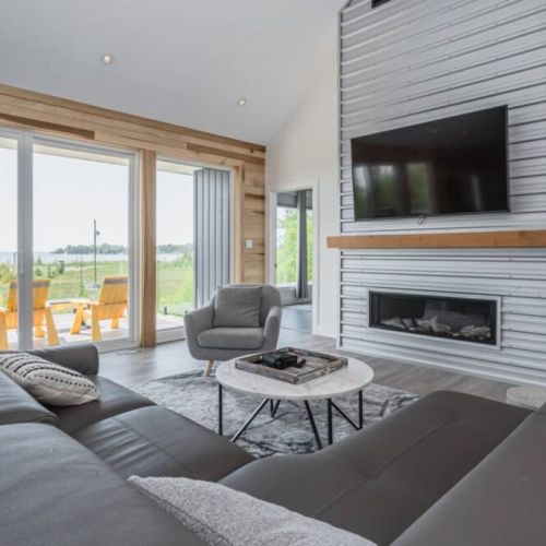 Enjoy the multi-functional fireplace and TV in the Great hall.