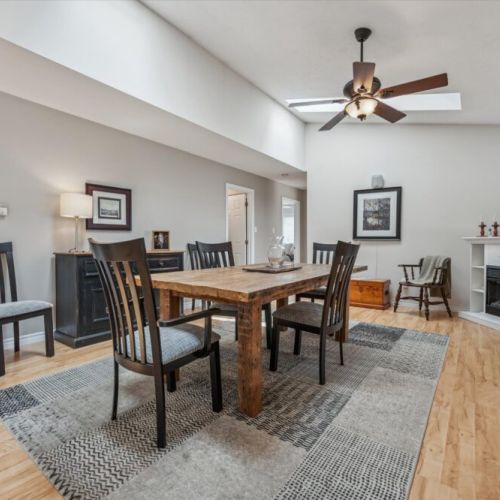 A cozy corner with a charming electric fireplace — ideal for sipping wine or enjoying quiet conversation after a day outdoors.