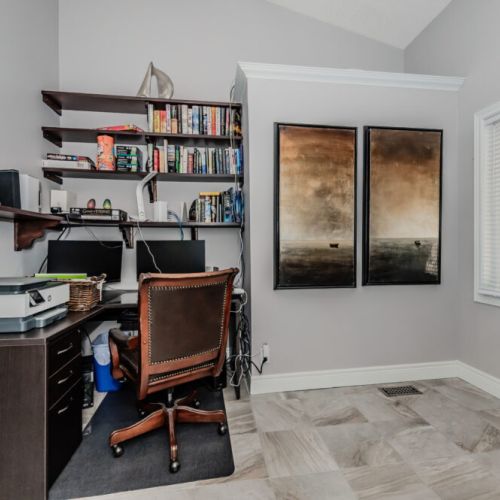 Stay connected in this bright, dedicated office space—perfect for remote work or writing retreats during your peaceful vacation rental stay in nature.