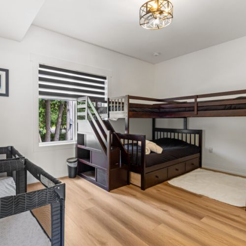 The spacious bunk room is perfect for kids or larger groups.