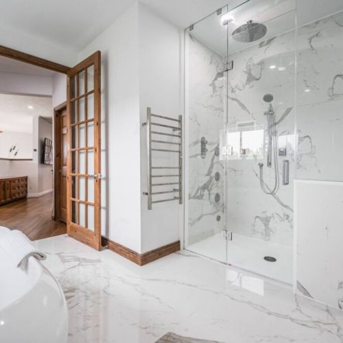 The luxurious Master bedroom ensuite bathroom .