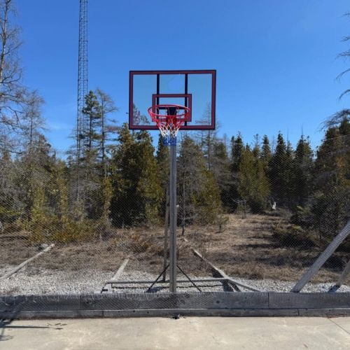 Shoot hoops surrounded by forest views—ideal for active getaways and family fun.