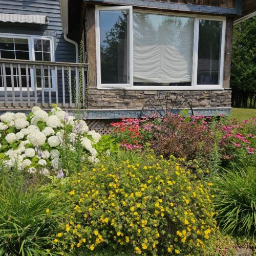 Relax indoors with large windows that bring the outdoors in and offer peaceful garden views.