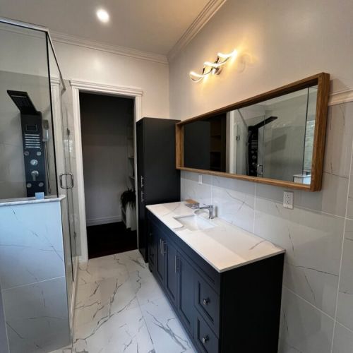 Modern bathroom with double vanity and plenty of space to get ready