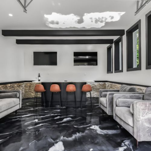 Spacious loft hangout perfect for teens movie nights or rainy day relaxing.