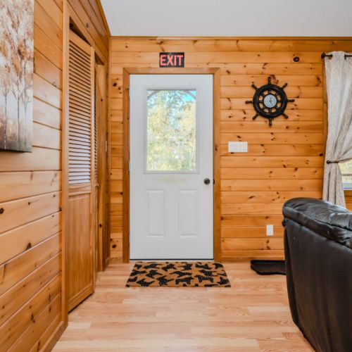 A warm, inviting entryway that welcomes guests into the heart of Black Bear Cottage.