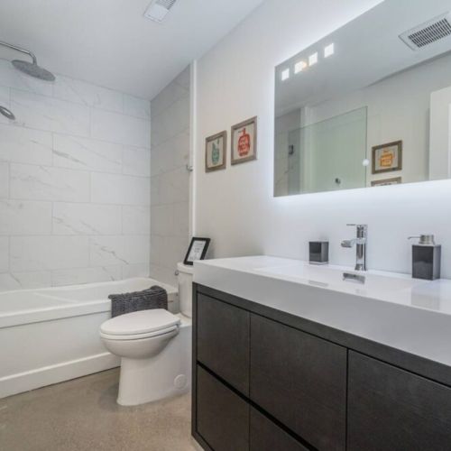Lower level main bathroom with rain shower.