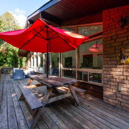 The picnic table is perfect for group sharing.