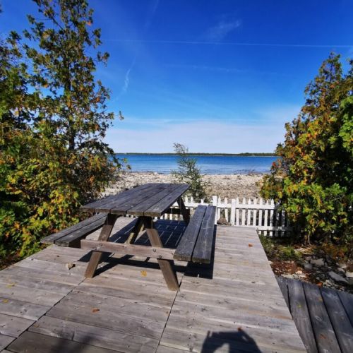Enjoy the picnic table for open-air dining.