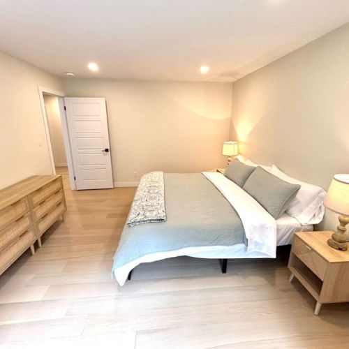Clean lines and calming tones – this large king bedroom offers a tranquil retreat after a day of adventure on the Bruce Peninsula.