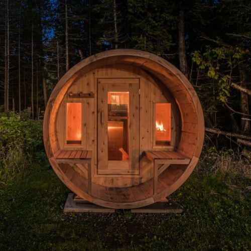 Rest, relax and renew in. the wood-fired cedar barrel sauna. The front windows pear out to a gorgeous view.