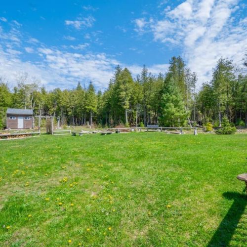 The large backyard is great for activities and pets.