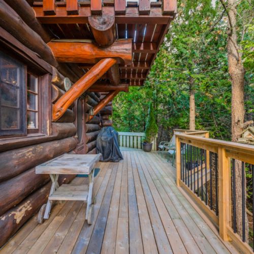 The side deck is a great place to gather around the BBQ.