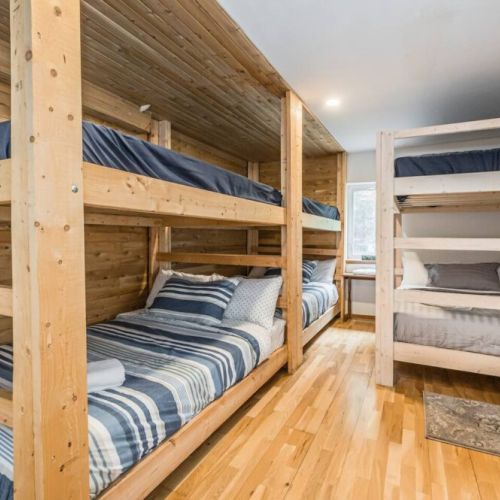 The bunk room. Featuring 6 beds on custom made frames, great for kids or groups of friends.