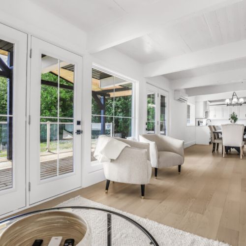 Spacious and light filled interior with plenty of room to spread out and enjoy cottage life.