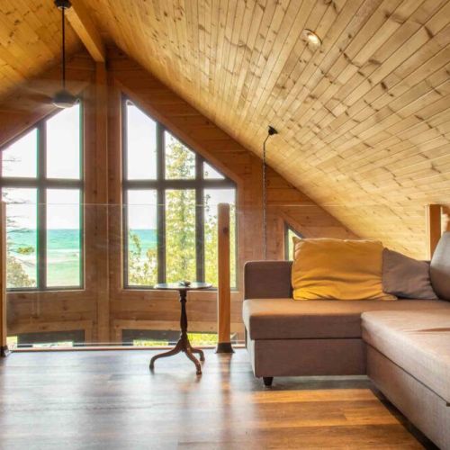 Relax in the loft lounge with panoramic views of Lake Huron.