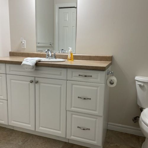 Mid-level 4 piece bathroom is perfect for large families or groups.