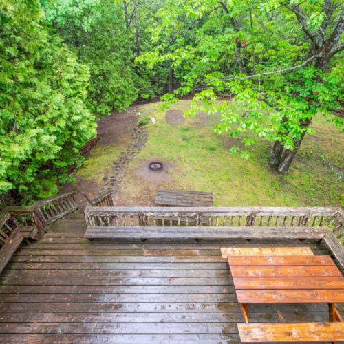 Lovely view of the deck and firepit.