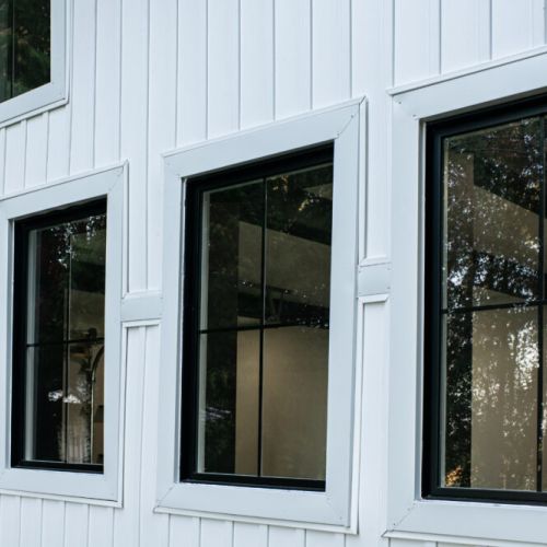 Crisp modern exterior with big windows that bring in tons of natural light.